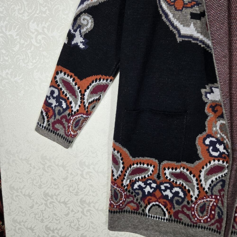 Max Sport Hooded Longline Cardigan XL Black Orange Open Front Pockets $368 SRP - Picture 4 of 16